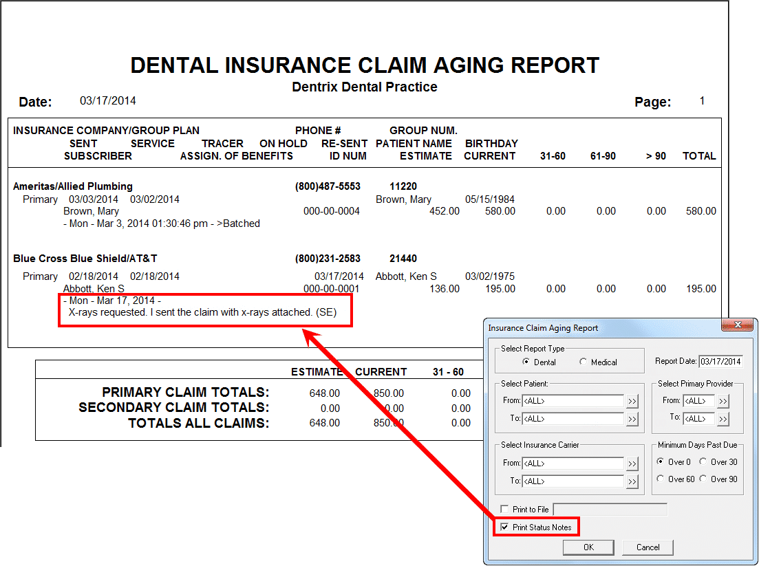 How to run an outsanding dental insurance aging report